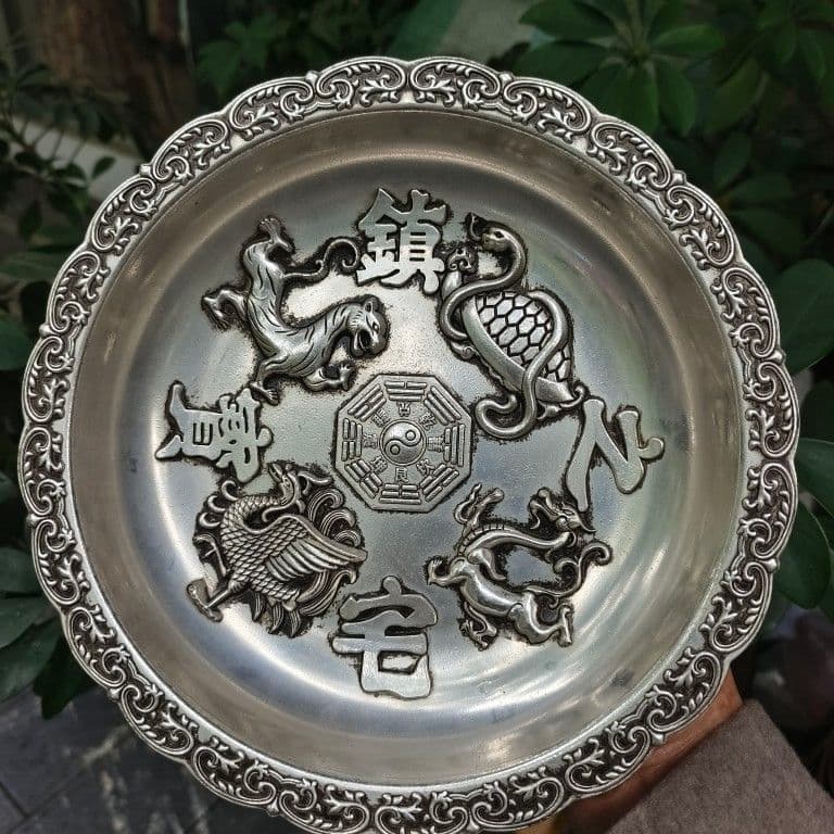 銅 細工 四大神獣盤 皿 聚宝盆 装飾品 工芸品 美術品 置物