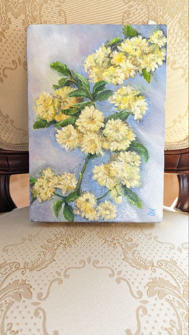 風景画 絵画 バラ ファインアート　静物画　黄色　花の絵画　モッコウバラ