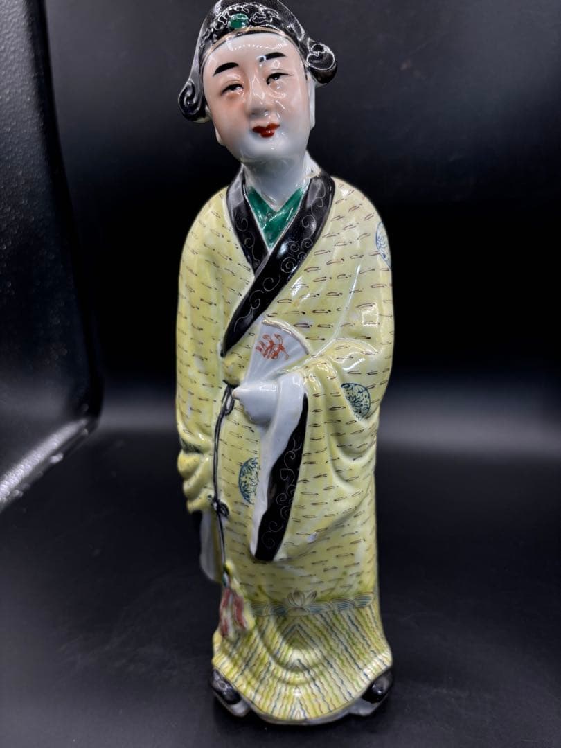 中国美術 古玩 色絵陶人形 陶器人形 高さ約31cm 置物 オブジェ 古董品