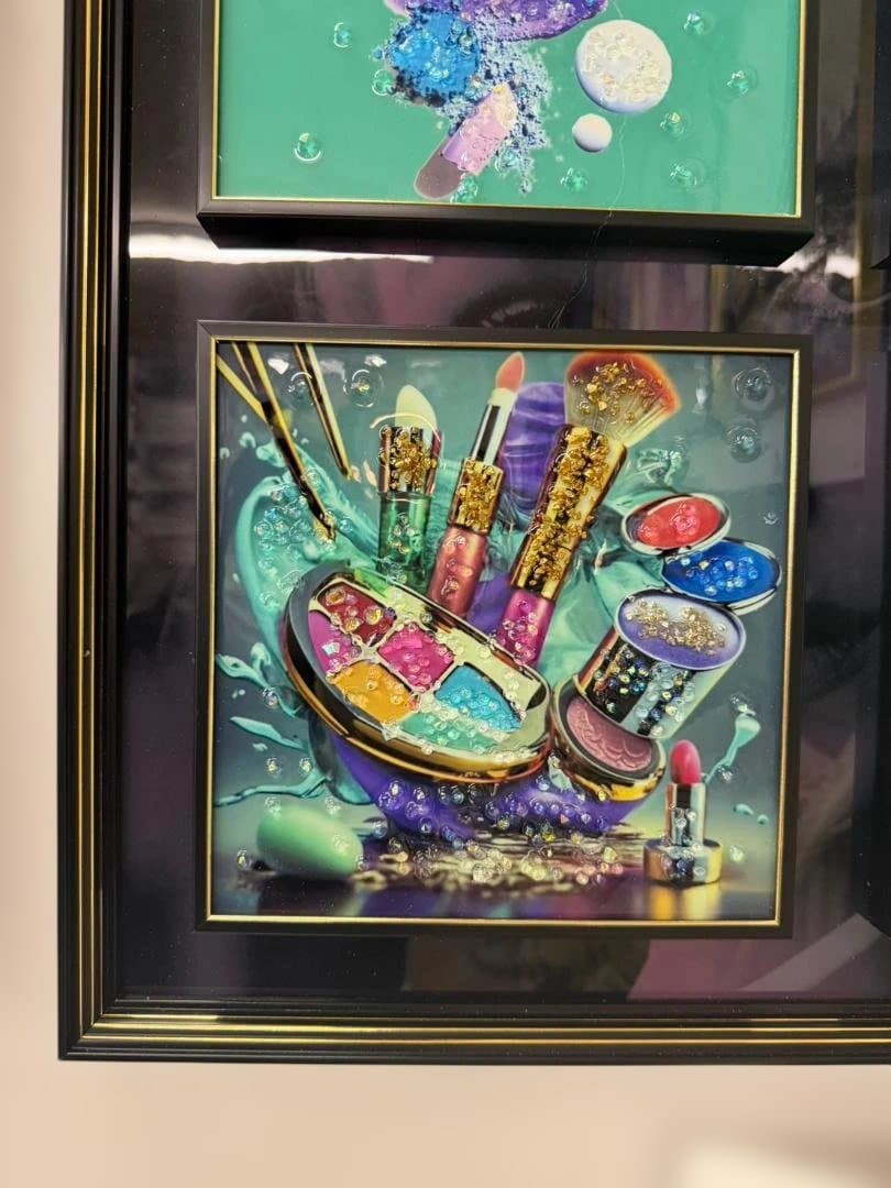 アートパネル　水晶絵　ブルー　コスメ　グリーン　美容　キラキラ　51　壁掛け　額