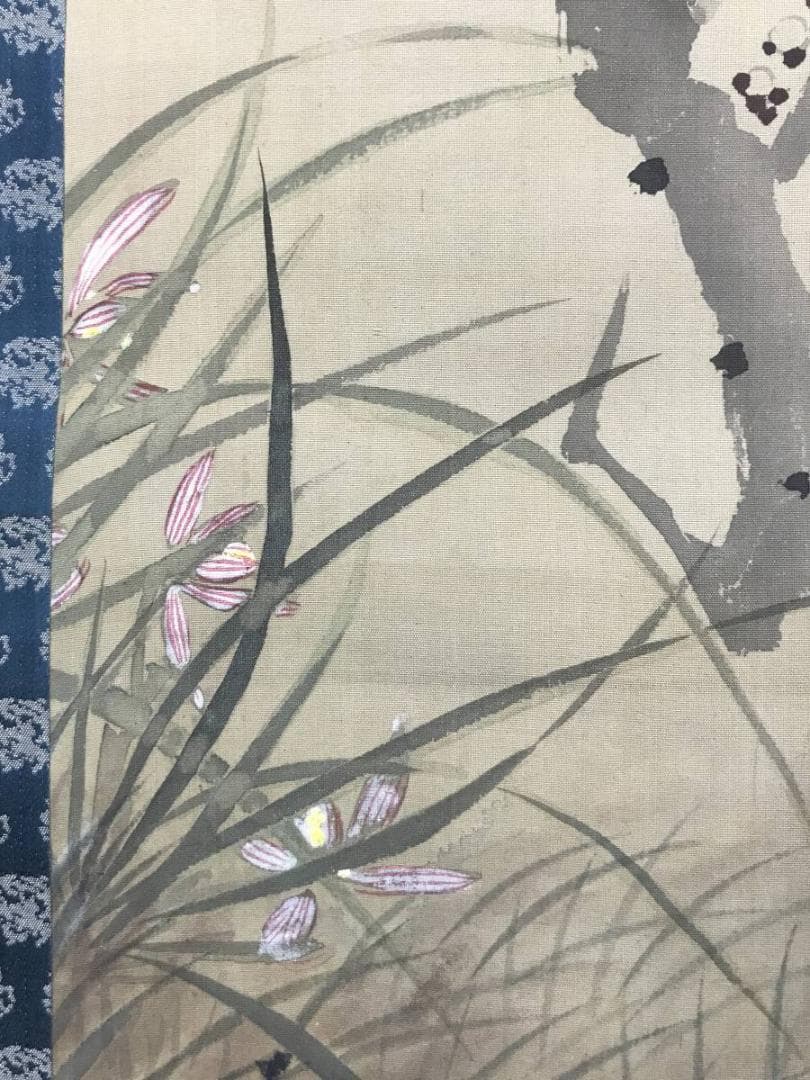【真作】平井直水/梅蘭に鴬図/花鳥図/早春図/掛軸/名家伝来/AC-590