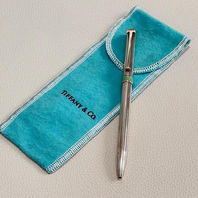 美品★ティファニー シルバー925 純銀製 ボールペン インク無 ブルーの帯！