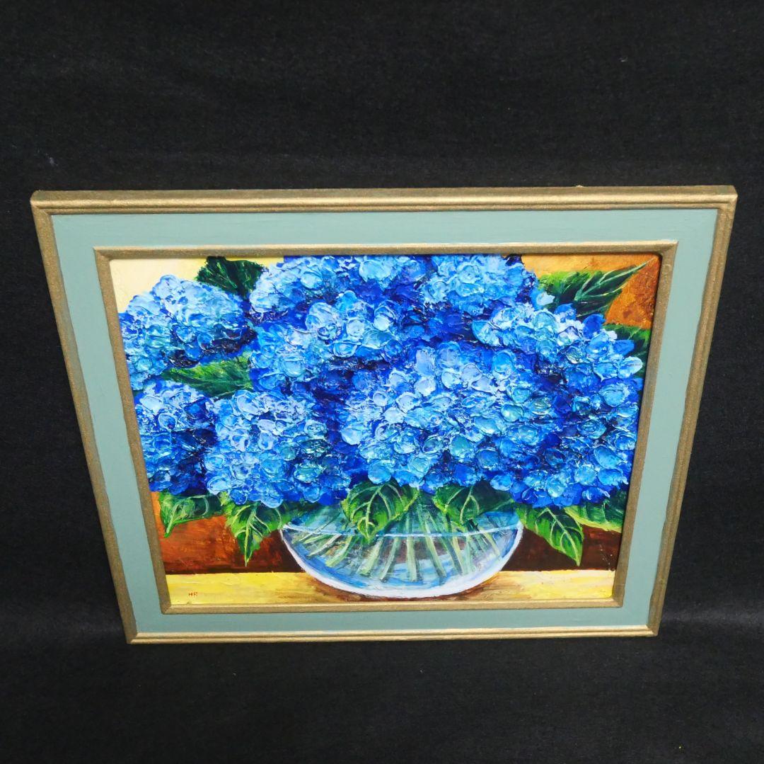 油絵 油彩 油彩画 絵 絵画【青い紫陽花】