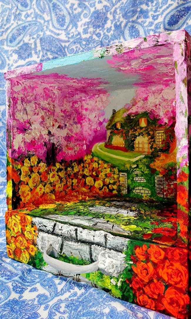 油絵 絵画 春の桜ボックス