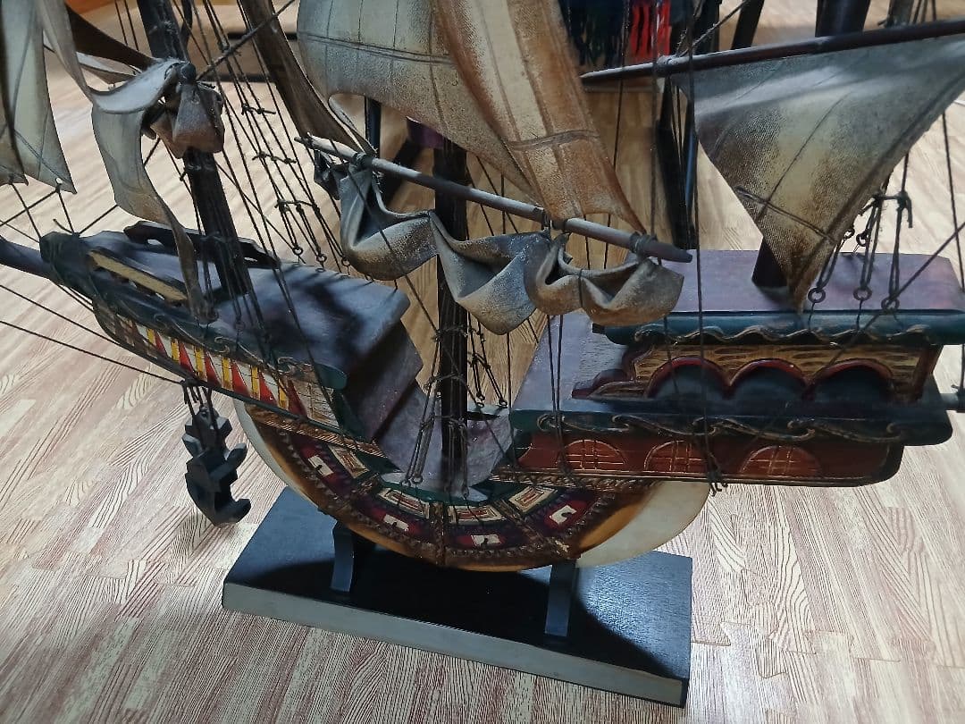 木製帆船モデルスタンド付き