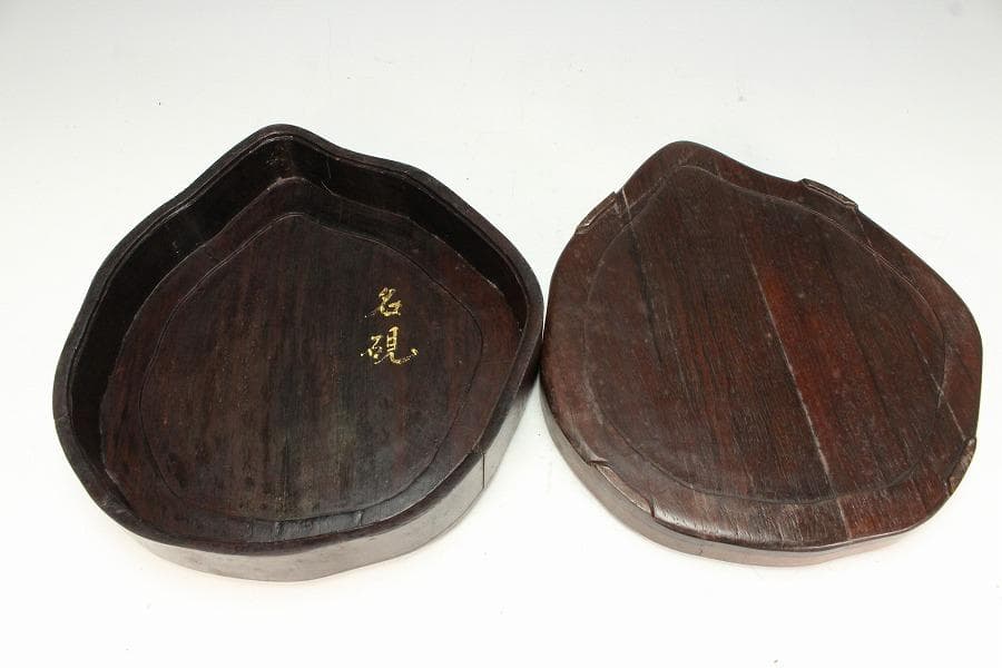 中国美術 硯 蓮 端渓 紫檀箱 文房具(K-LC729)
