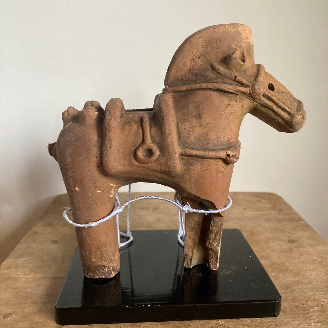 埴輪土偶馬　ワイヤー義足工芸品 黒台座ビンテージ