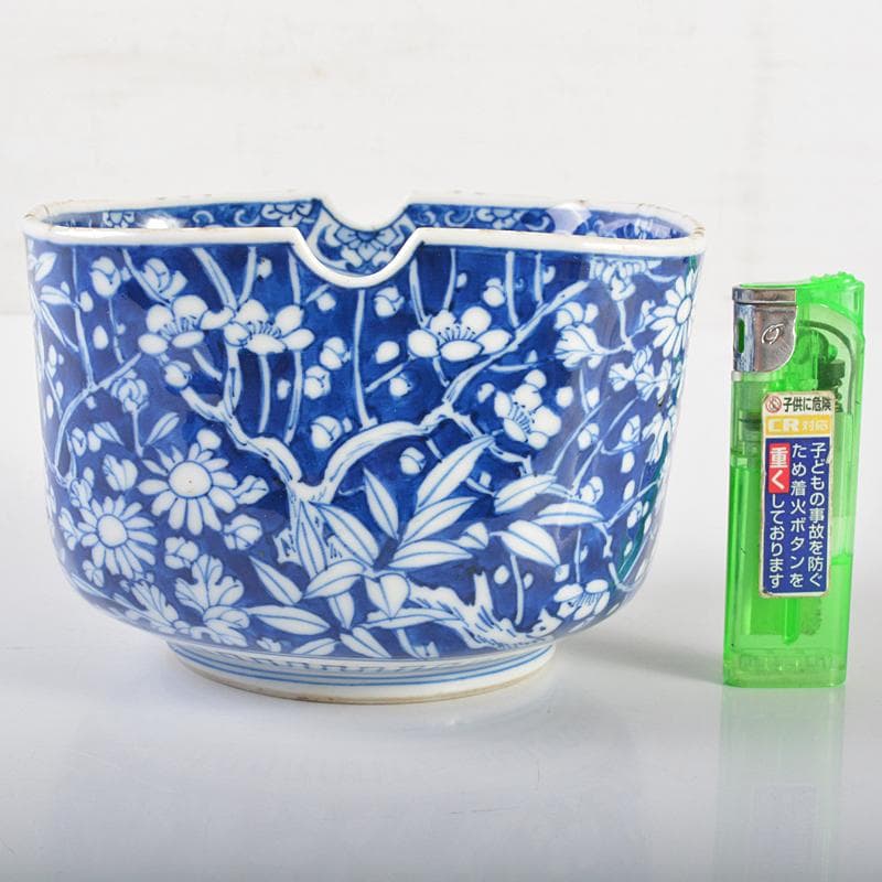 中国　青花　四君子文　四方鉢　時代箱付　M　R6432