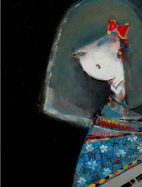 油絵 菅家令子 絵 絵画インテリア額付(黒) F6-083111 市松人形 少女