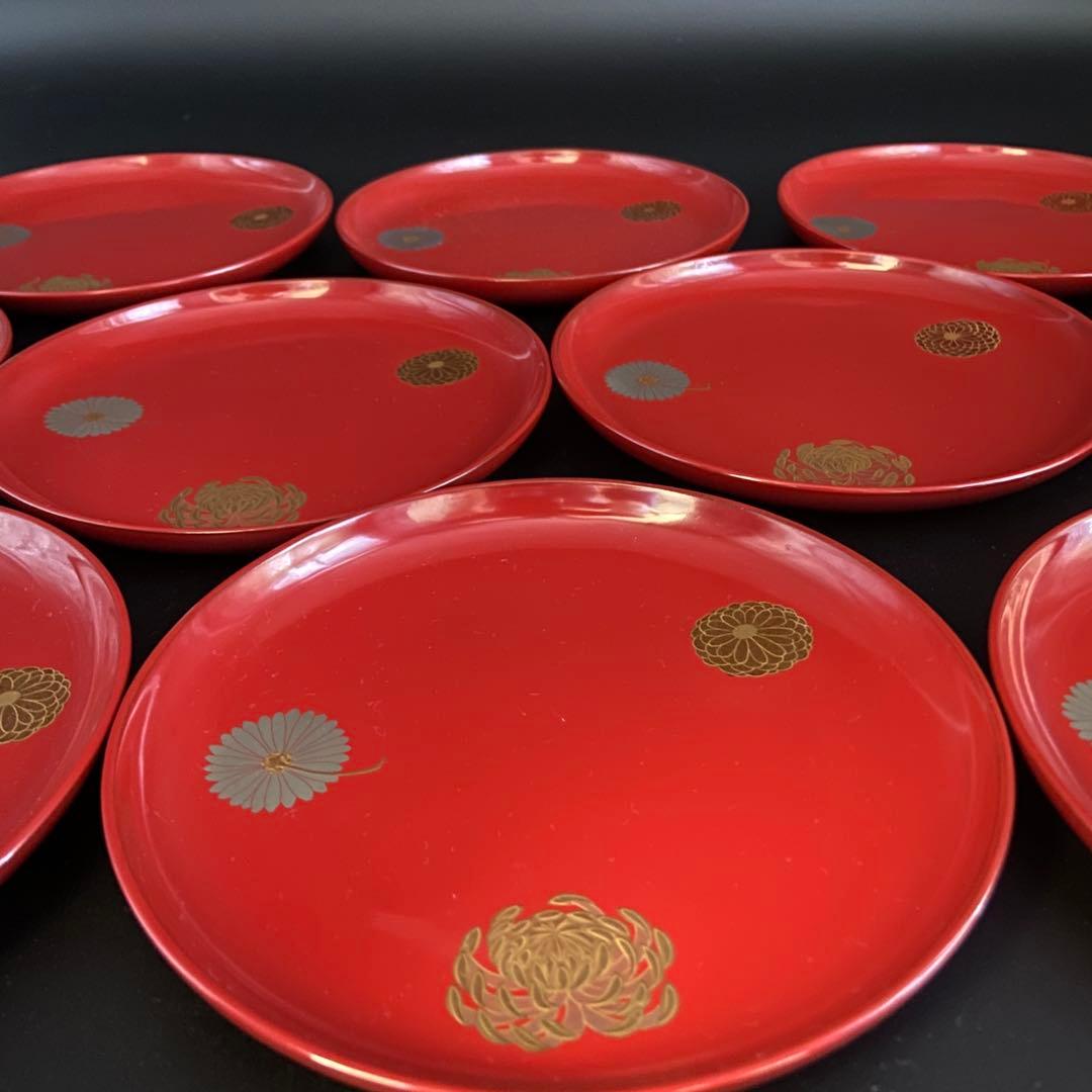 京都 平安象彦 菊 銘々盆 菓子皿 漆器 10客 共箱 菓子器 茶道具 懐石
