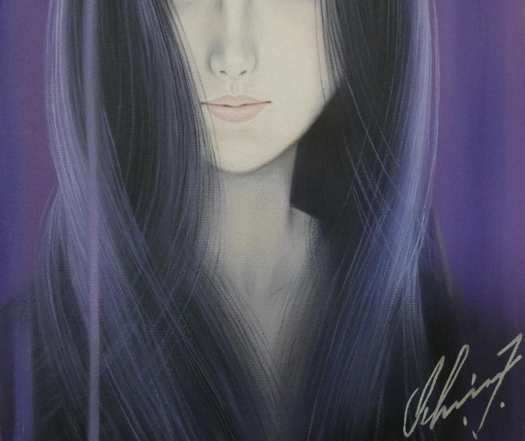 美人像　油絵　鶴田一郎　人物画　F6　額付き　手描き　肉筆