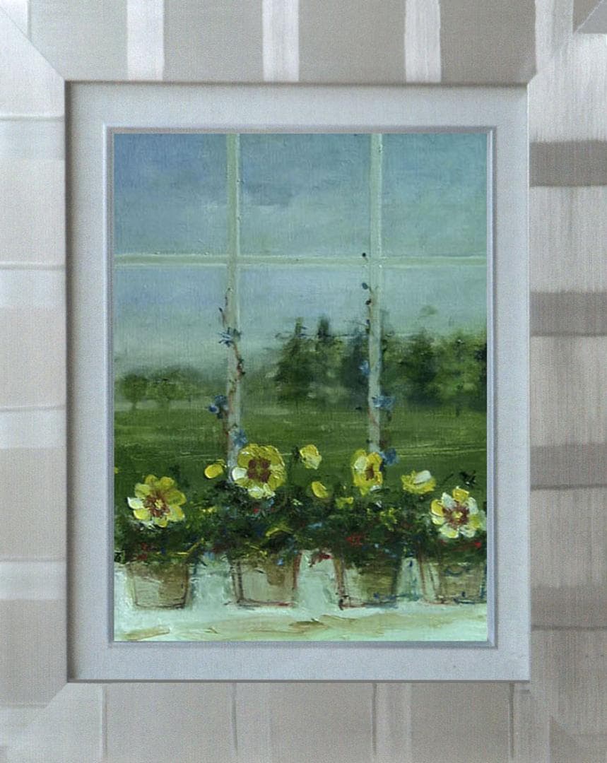 油絵 菅家令子 絵 絵画 インテリア 額付(黒) F4-070402 窓辺の花
