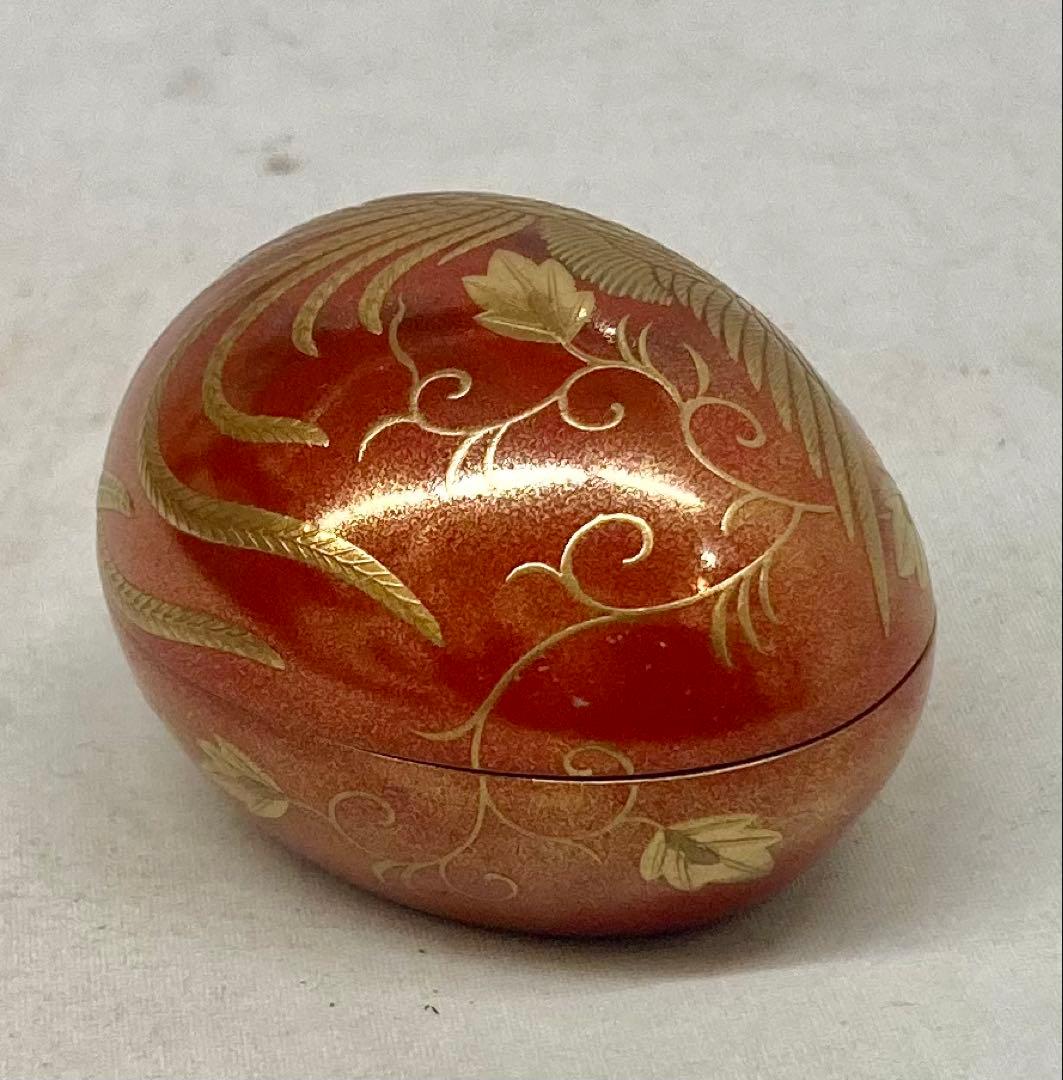 B553b「鳳凰 香合」他喜翁作　共箱　朱漆塗　金蒔絵　金梨地　畦地他喜男