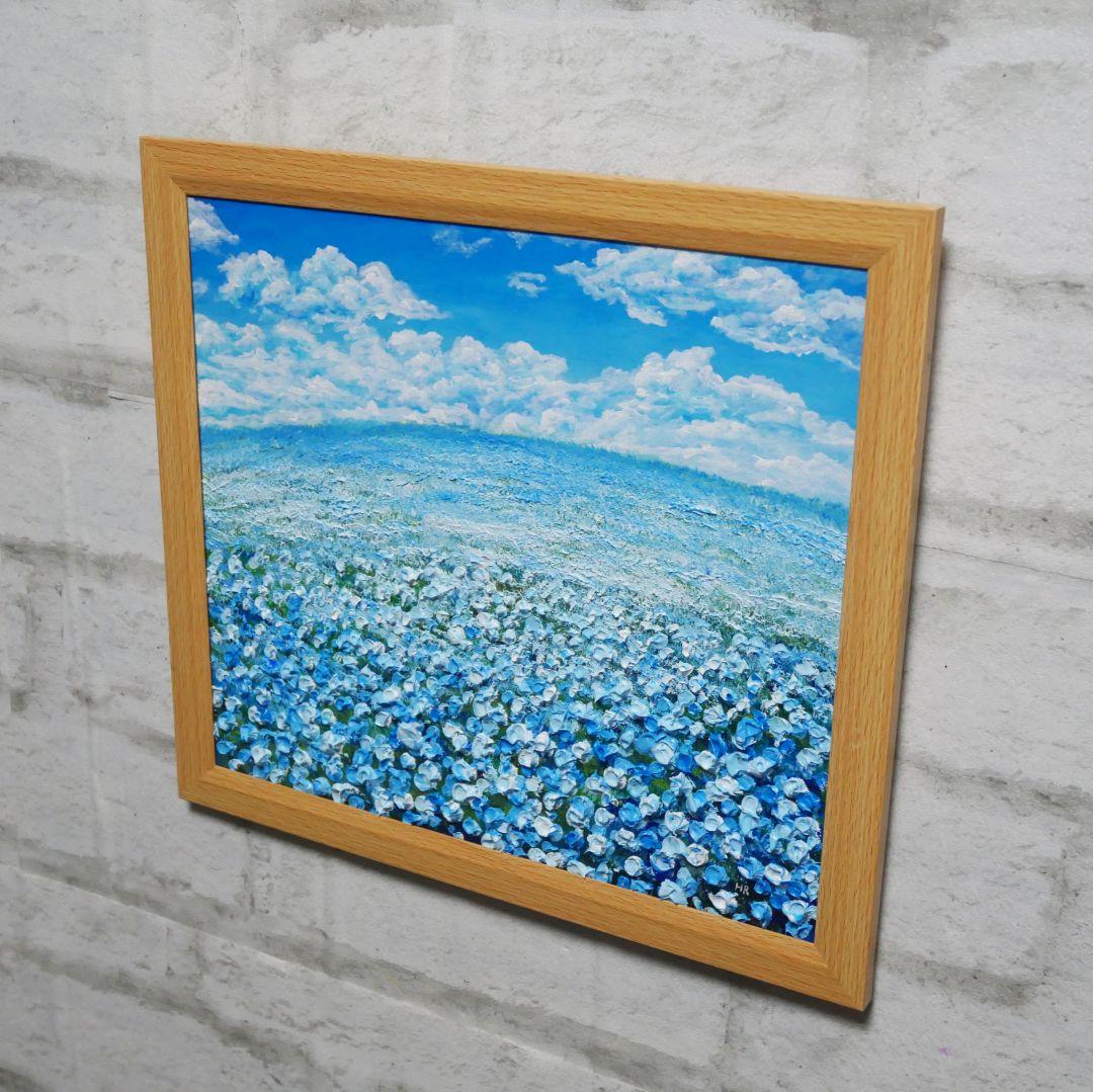 油絵 油彩 油彩画 絵 絵画【空と雲の青い丘】