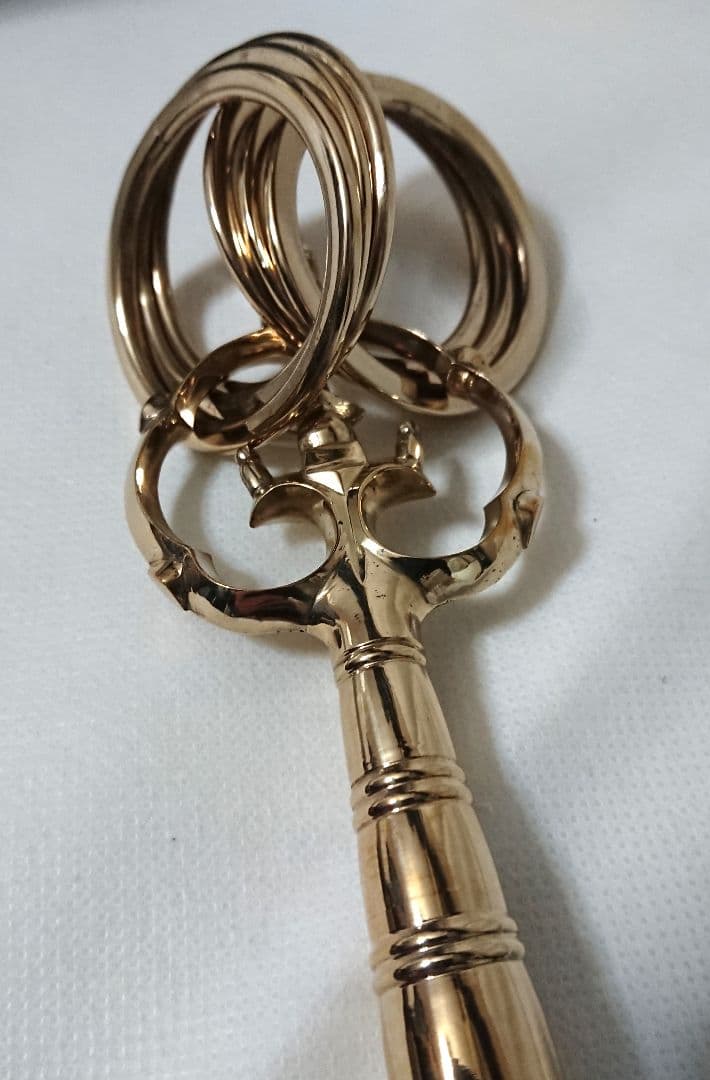 ✶金属工芸品✶錫杖 六環 真鍮製 本焼 黒檀柄付 京都 仏具・密教・山伏・修験道