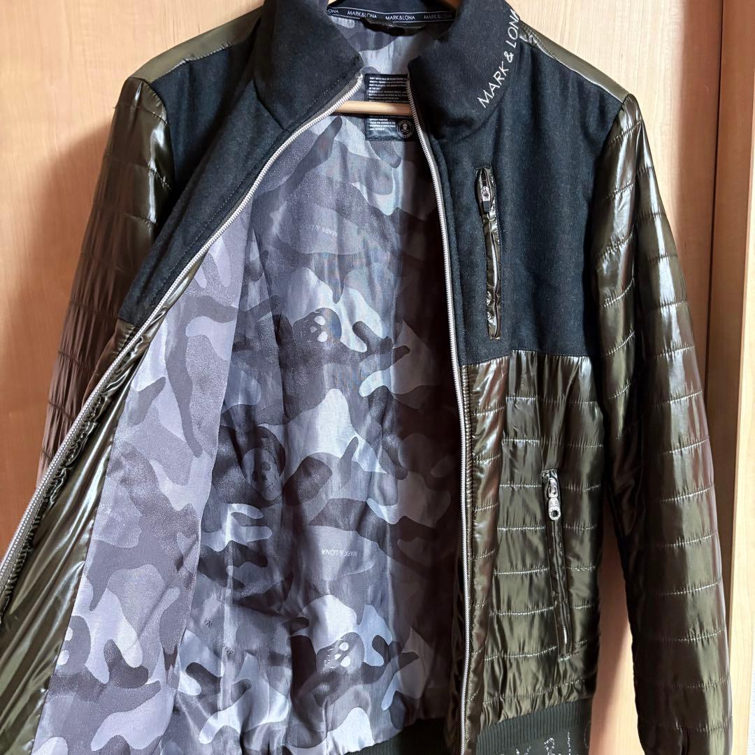 【美品】マーク&ロナ　中綿ダウンジャケット　カーキ×ダークグレー　M