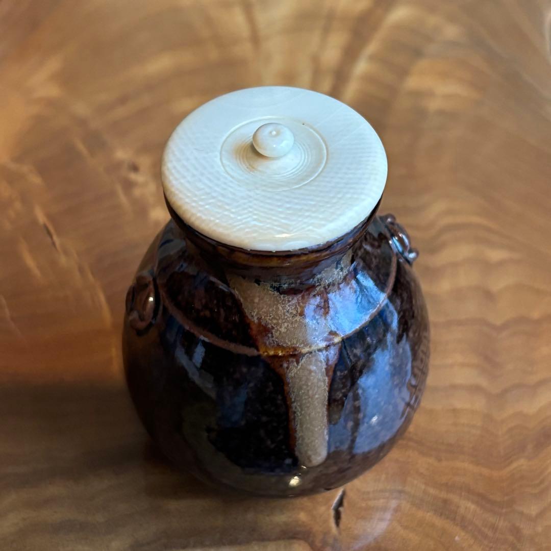 膳所焼 茶入 陽炎園 侘助写 茶道具 共箱