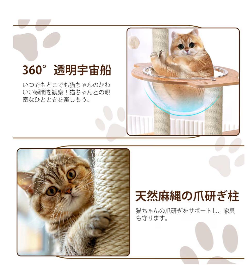 人気 キャットタワー 360°透明宇宙船 高さ165センチ 日本語説明書付き