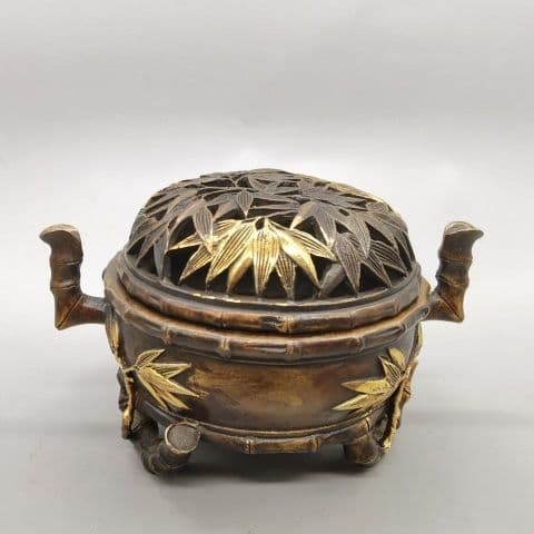 銅製 重工 彫刻 竹の香り炉 茶道具 香道具 装飾品 工芸品 美術品 置物