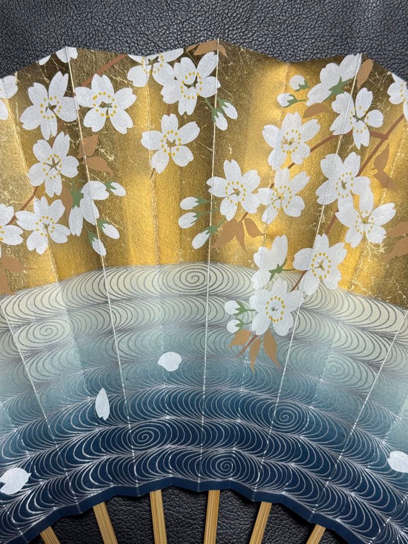 扇子　33.3cm 十松屋福井扇舗　金もみ　桜　観世水　仕舞扇　能楽　着物