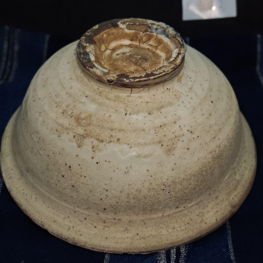李朝、粉引茶碗(合せ箱、藍染包み古布付)