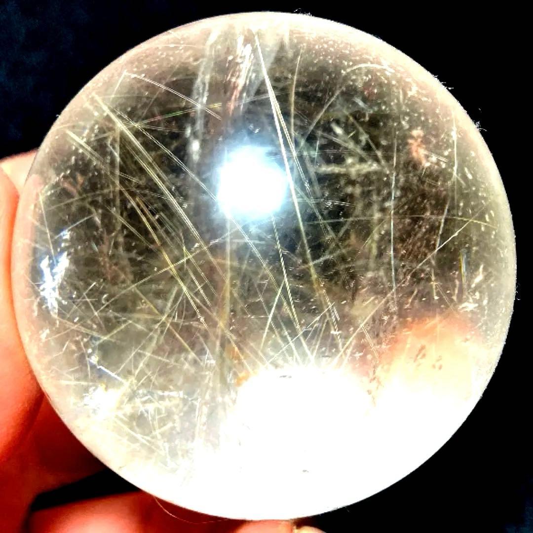 50mm ゴールドルチルクォーツ　丸玉　スフィア　金針水晶