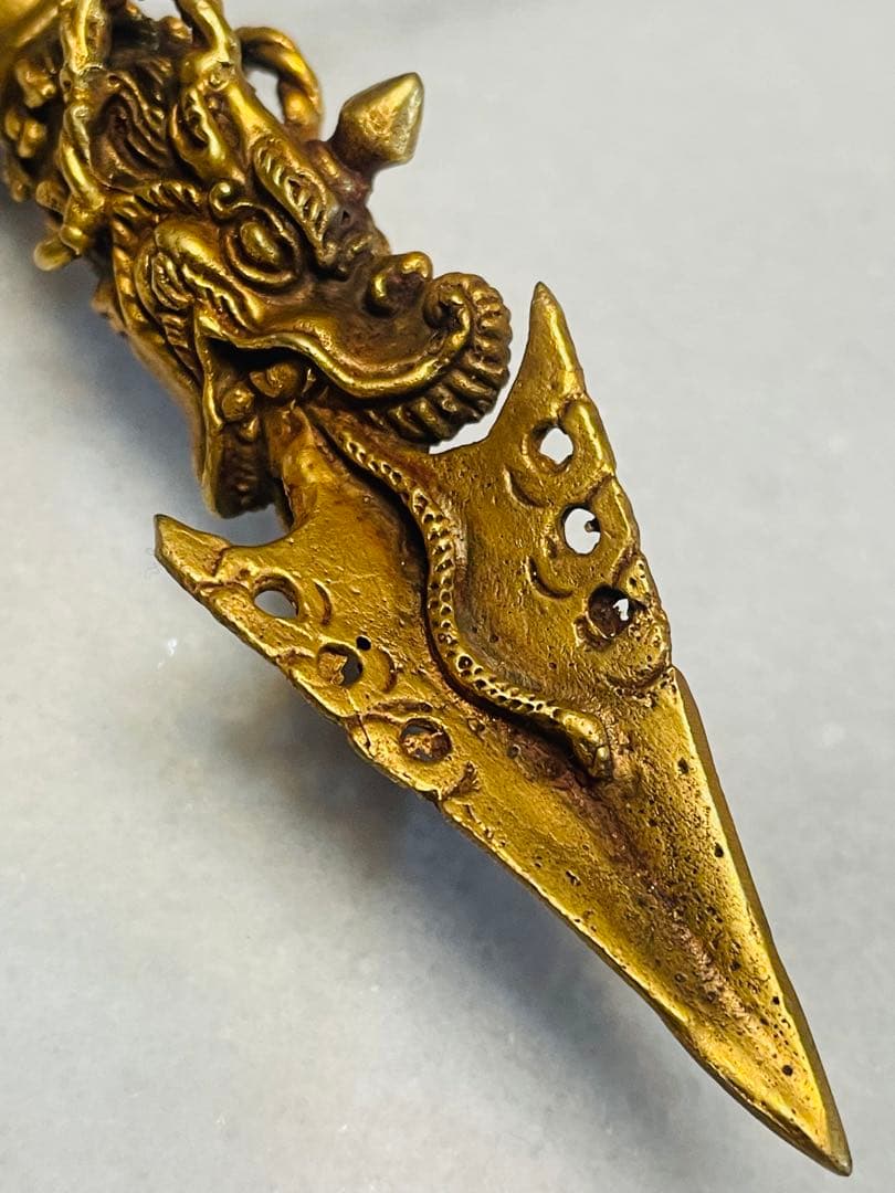 チベット密教 新品 プルパ 金メッキ　龍　金剛杵　約12センチ 594