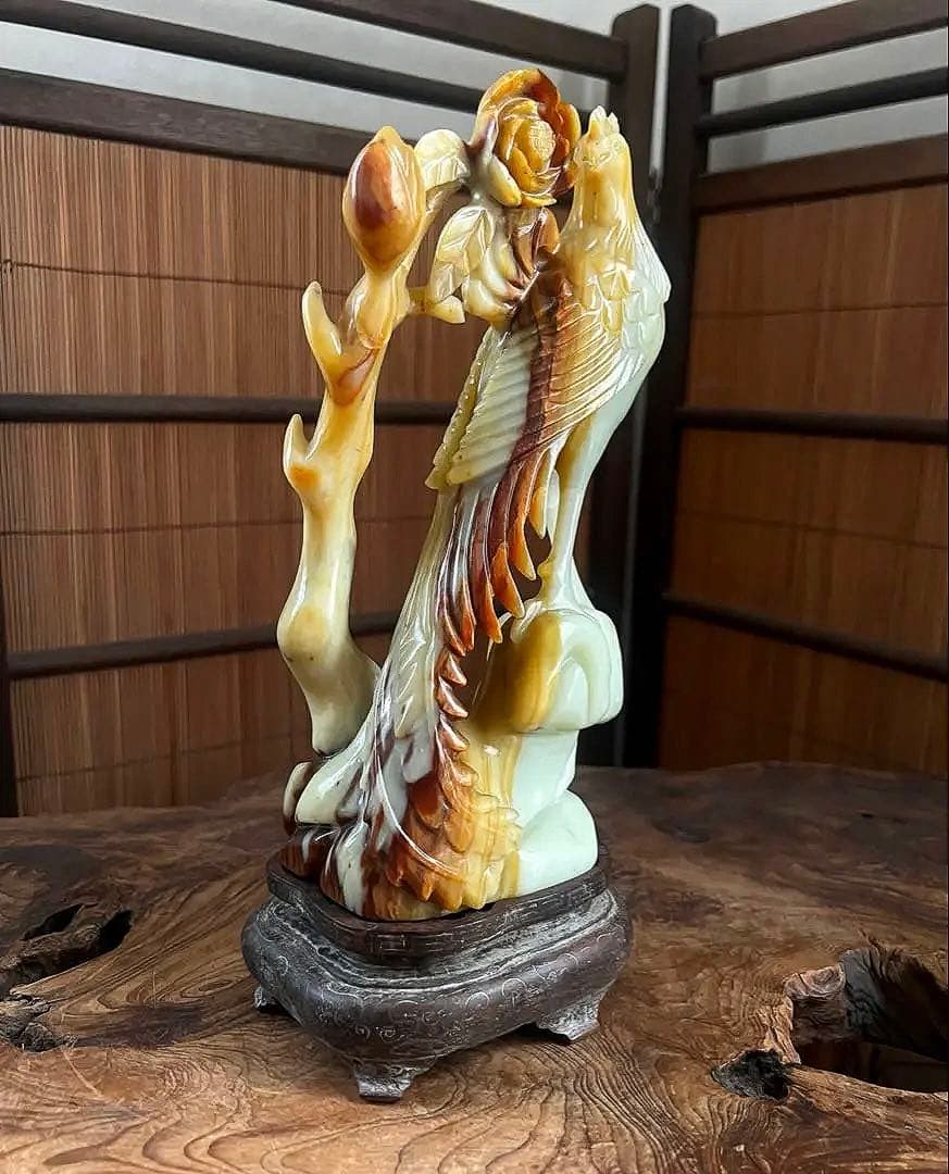 古翡翠 緑砡石 瑪瑙 鳳凰 象嵌台座