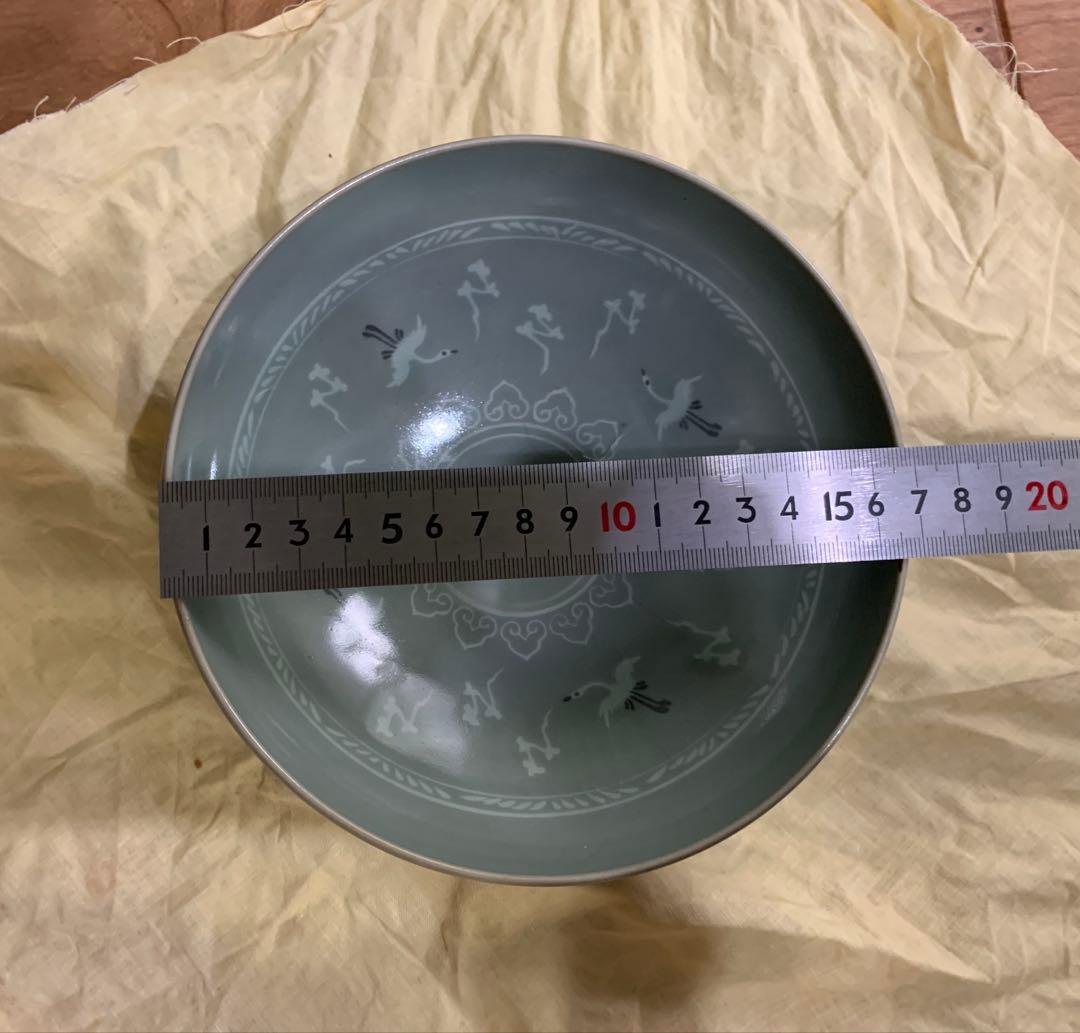 希少　三和高麗焼　青磁　象嵌雲鶴文　鉢　菓子鉢　戦前