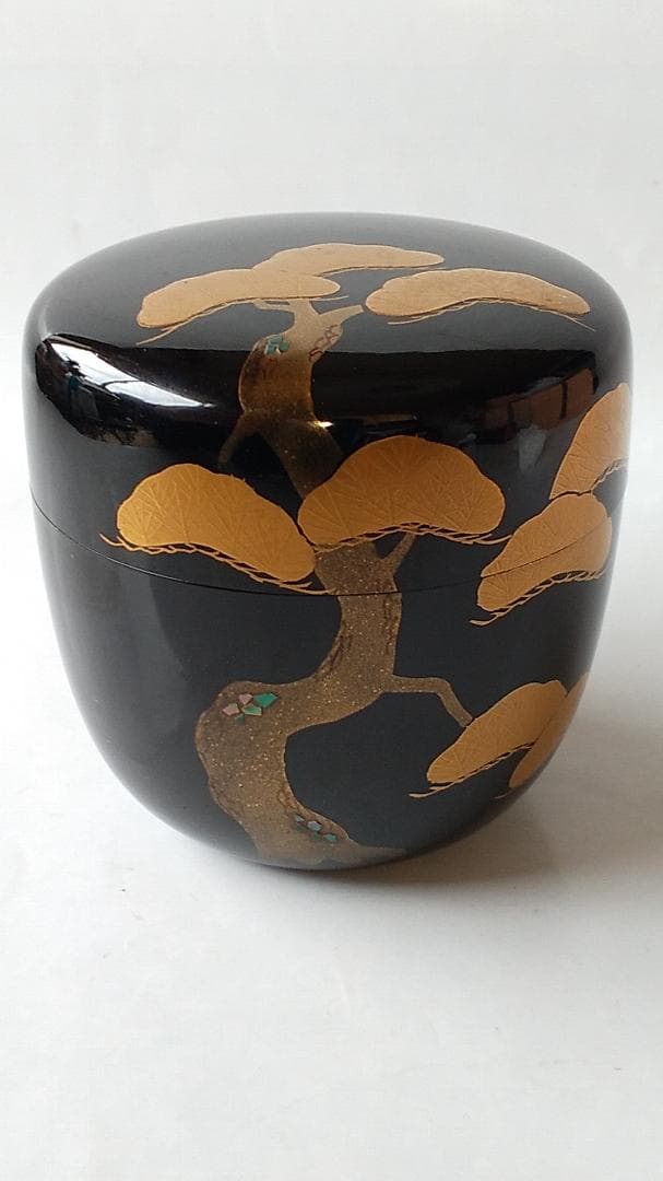 河畠宗琳 作 老松蒔絵 中棗 棗 共箱 蒔絵 螺鈿細工 漆器 漆芸 茶道具 新品