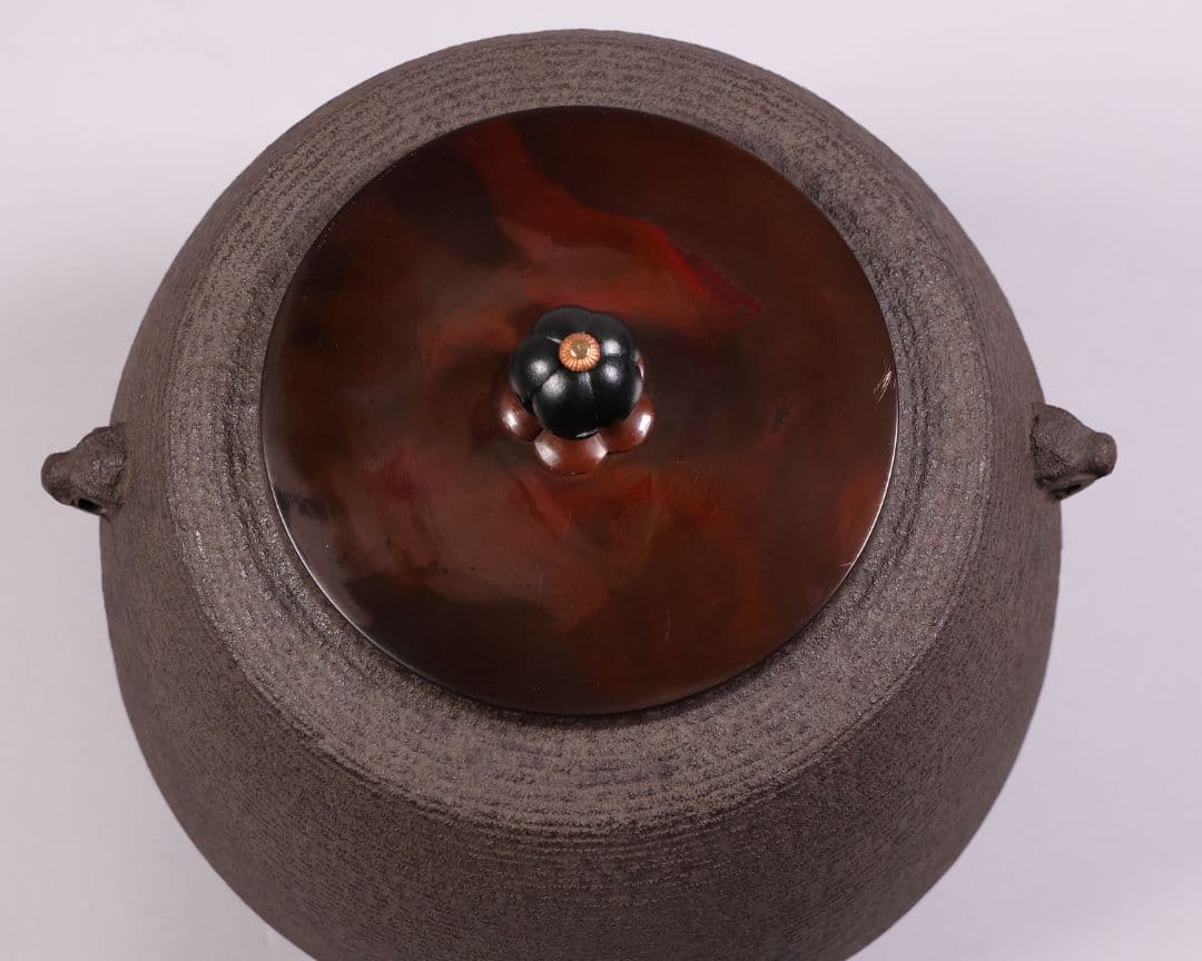 茶道具 門脇喜平 糸目紋 尻張釜 共箱 風炉釜 吊釜 鉄釜【MA528】