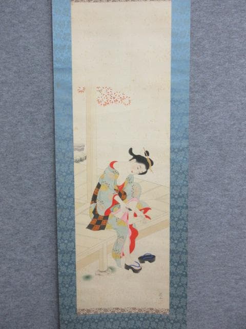 佐々木美山美人画絹本掛軸箱入り [B27476]