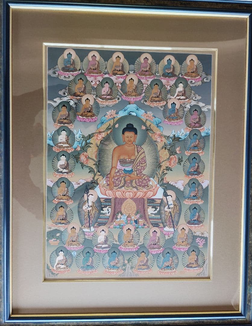 薬師如来 手描き 仏画 額装