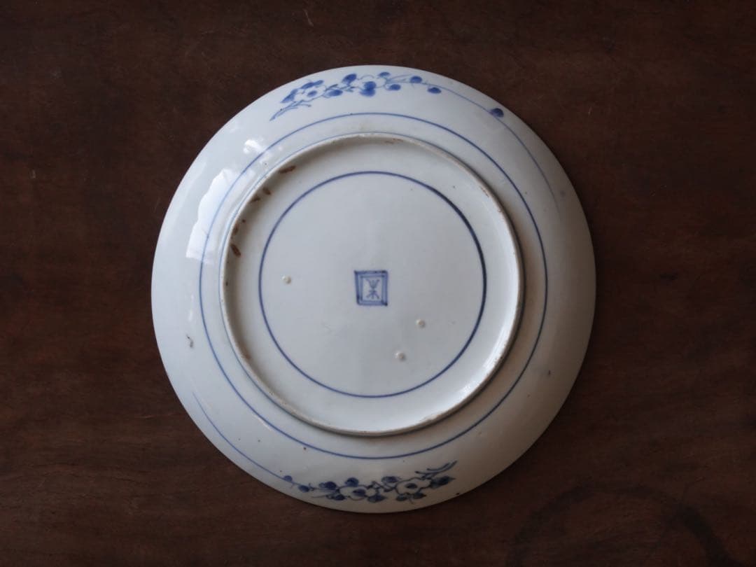 江戸時代　前期　古伊万里　藍九谷　染付　波　紅葉文　皿　飾皿　額皿　6寸皿　食器