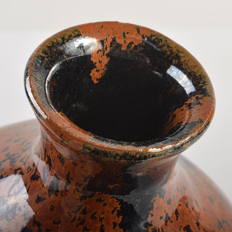 京焼　清水焼　清水保孝作　鉄釉鉄彩　花入　共布共箱　C　6744