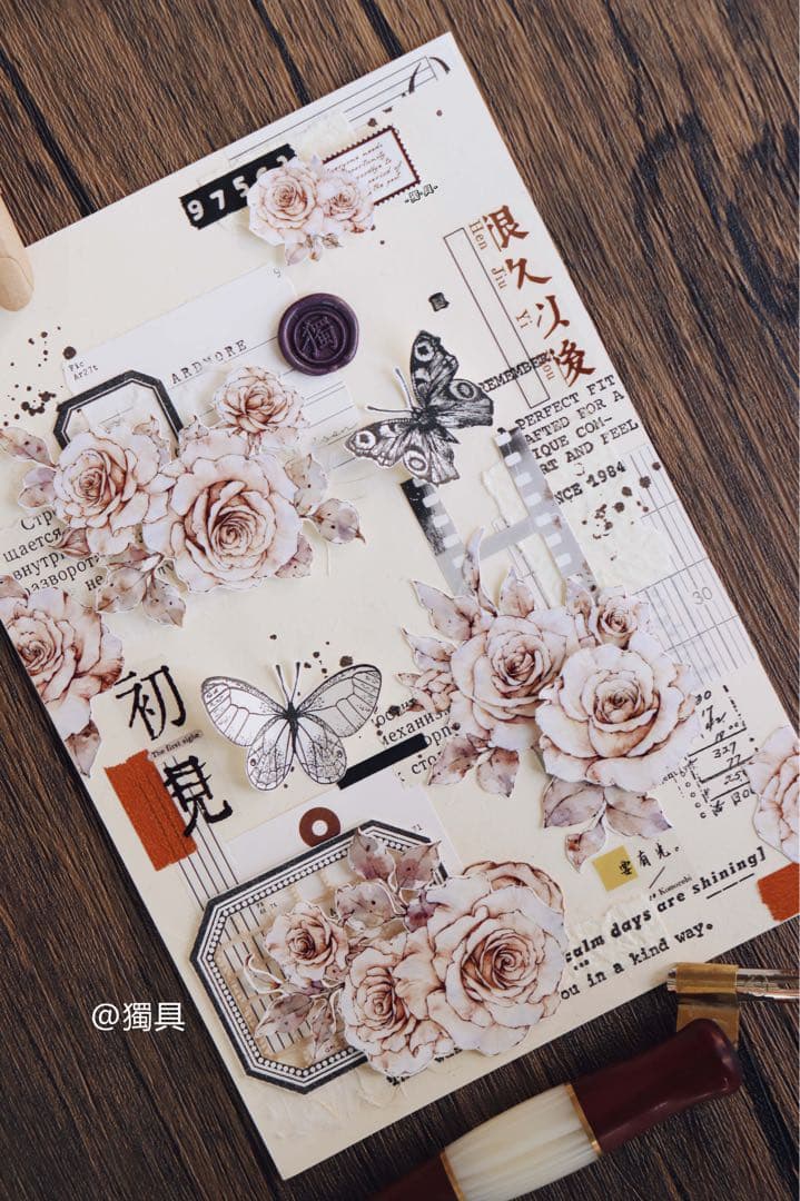 新品　月下温柔　和紙花マスキングテープ　マステ　6m