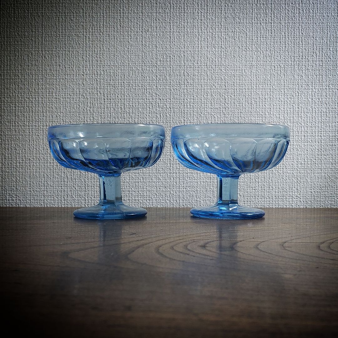 氷コップ　ガラス　アイスクリーム　レトロ　プレスガラス　2客