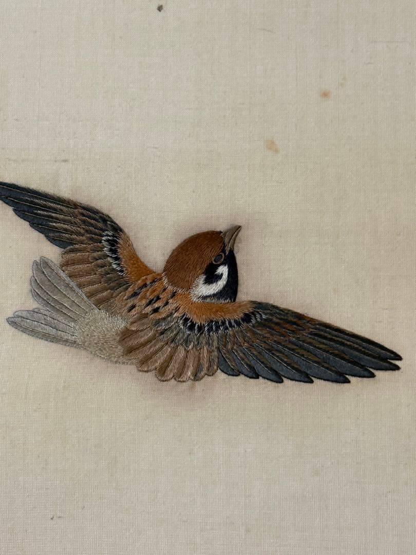 雀　茶道具 掛け軸 掛軸　刺繍　すずめ　鳥　絵画　日本画