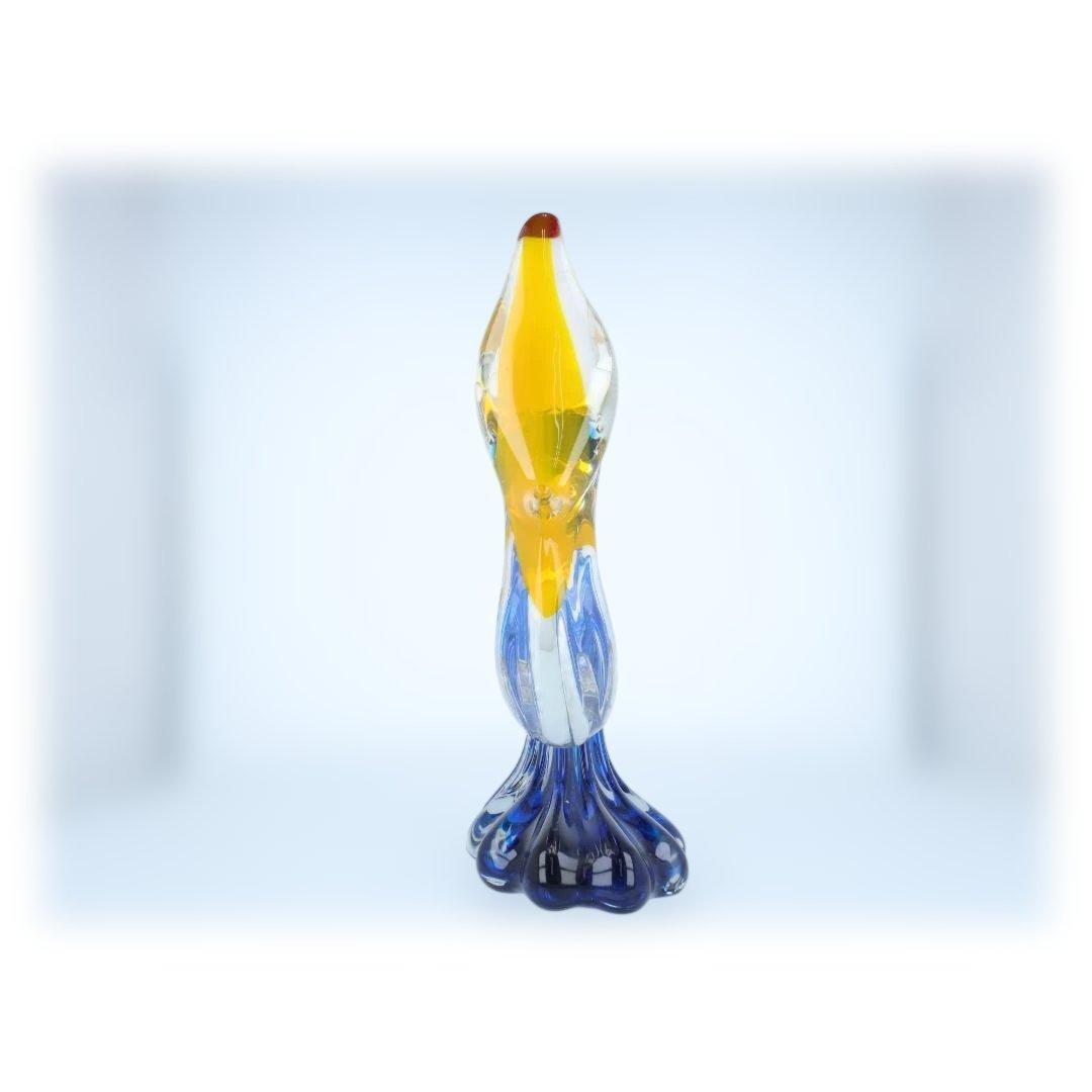 【美品】ガラス製 鳥と波のアートオブジェ 手吹き工芸 インテリア装飾品