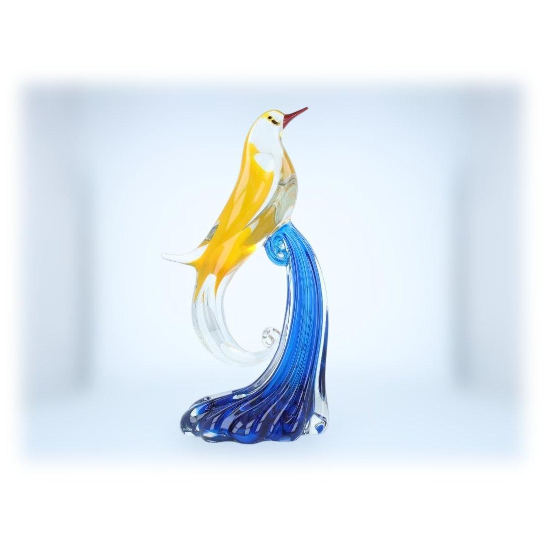 【美品】ガラス製 鳥と波のアートオブジェ 手吹き工芸 インテリア装飾品