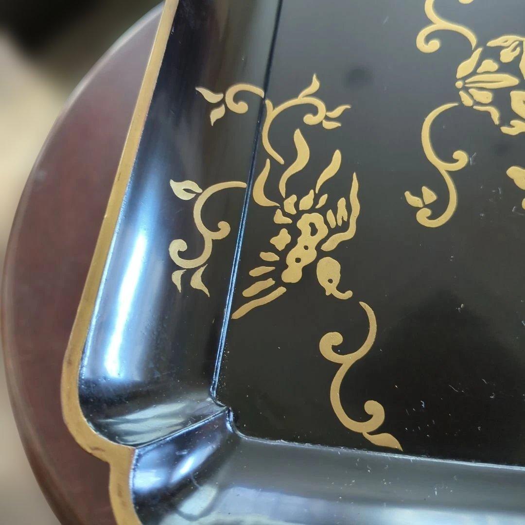 骨董 飾り台 猫脚 蒔絵 硯台 木製漆器 美品 脚付き　お膳　木箱