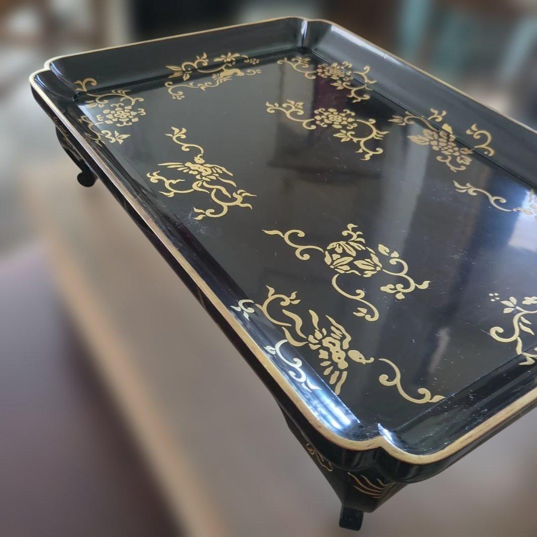 骨董 飾り台 猫脚 蒔絵 硯台 木製漆器 美品 脚付き　お膳　木箱