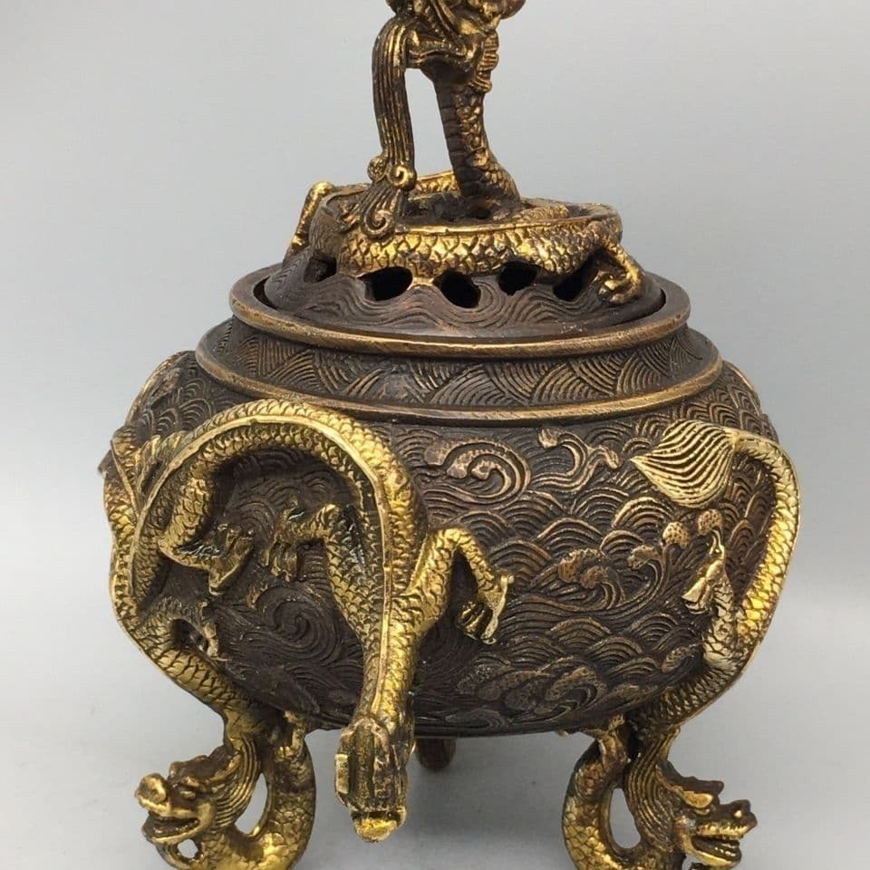 銅製 三足龍薫香炉 茶道香炉 装飾品 工芸品 置物
