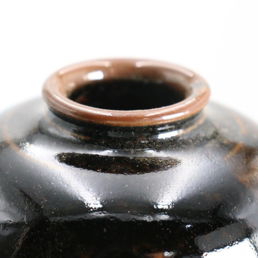松本鐵山作 唐物 大名物写 珠光文琳茶入 有楽緞子仕覆 茶道具　V914　N9
