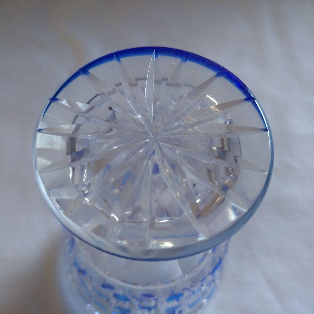 薩摩切子。藍被硝子。籠目切子。高杯。切り子ガラス。日本製。東洋美術。伝統工芸品。