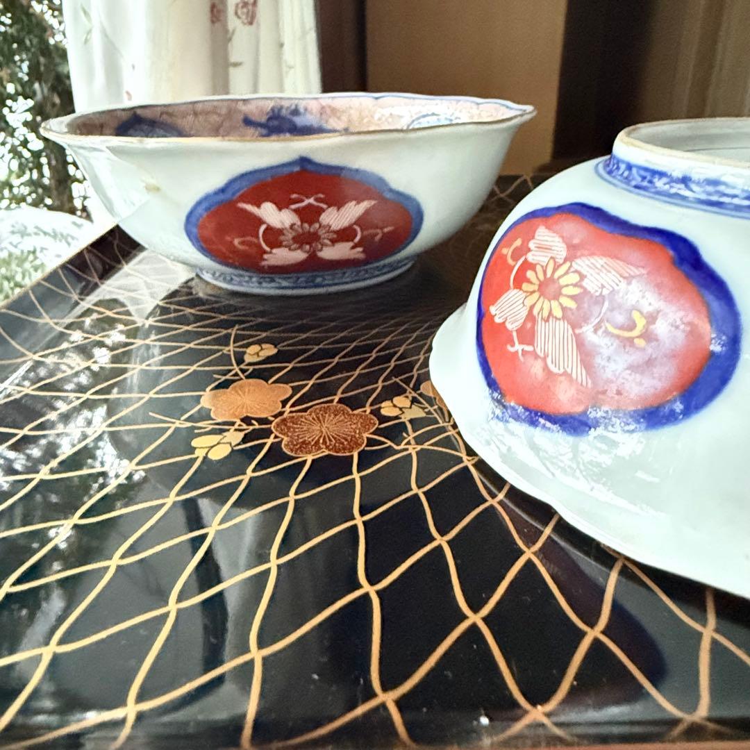 超限定21日20 時迄‼️強運献上大聖寺伊万里Dragon❌牡丹龍靏玉珍玩膾皿2客