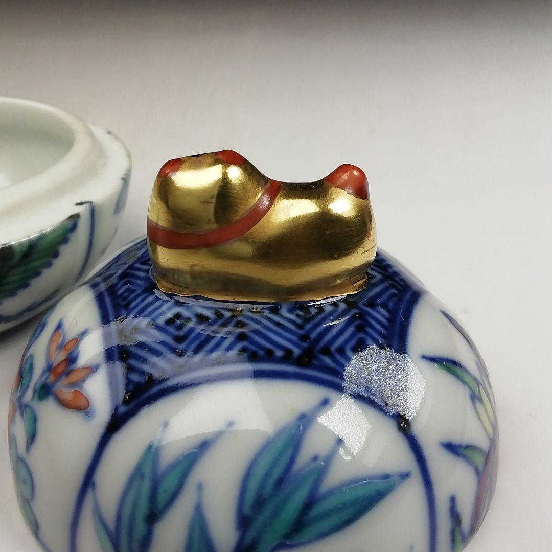 Ｔ８３９　香合　『干支　色絵　戌』『平安　高野昭阿弥 造』　共箱　茶道具