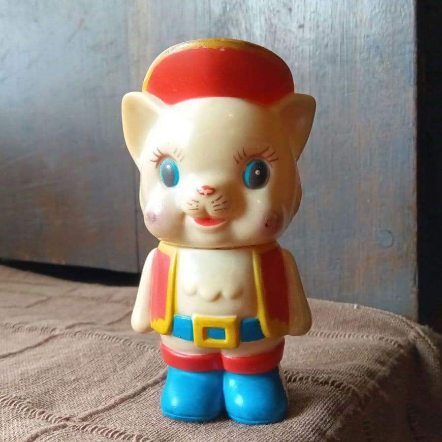 長靴をはいた猫　ソフトビニール人形　貯金箱　昭和レトロ　ソフビ