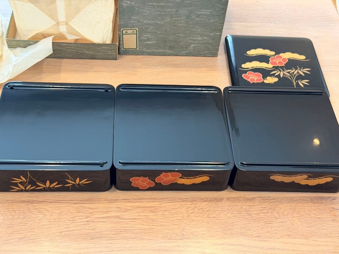 【未使用】漆器 3段 重箱 松竹梅 お重 箱付き