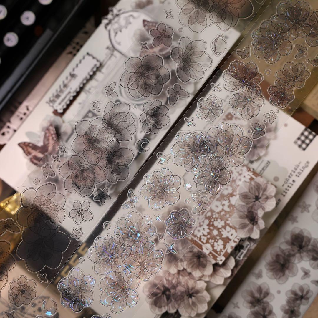【9483】海外　5m巻　貝殻光カッティングマスキングテープ　半透明　お花系